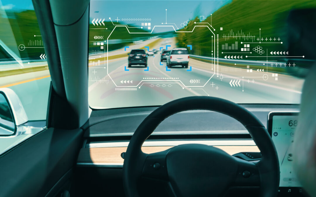 Person in a self driving autonomous car with autopilot