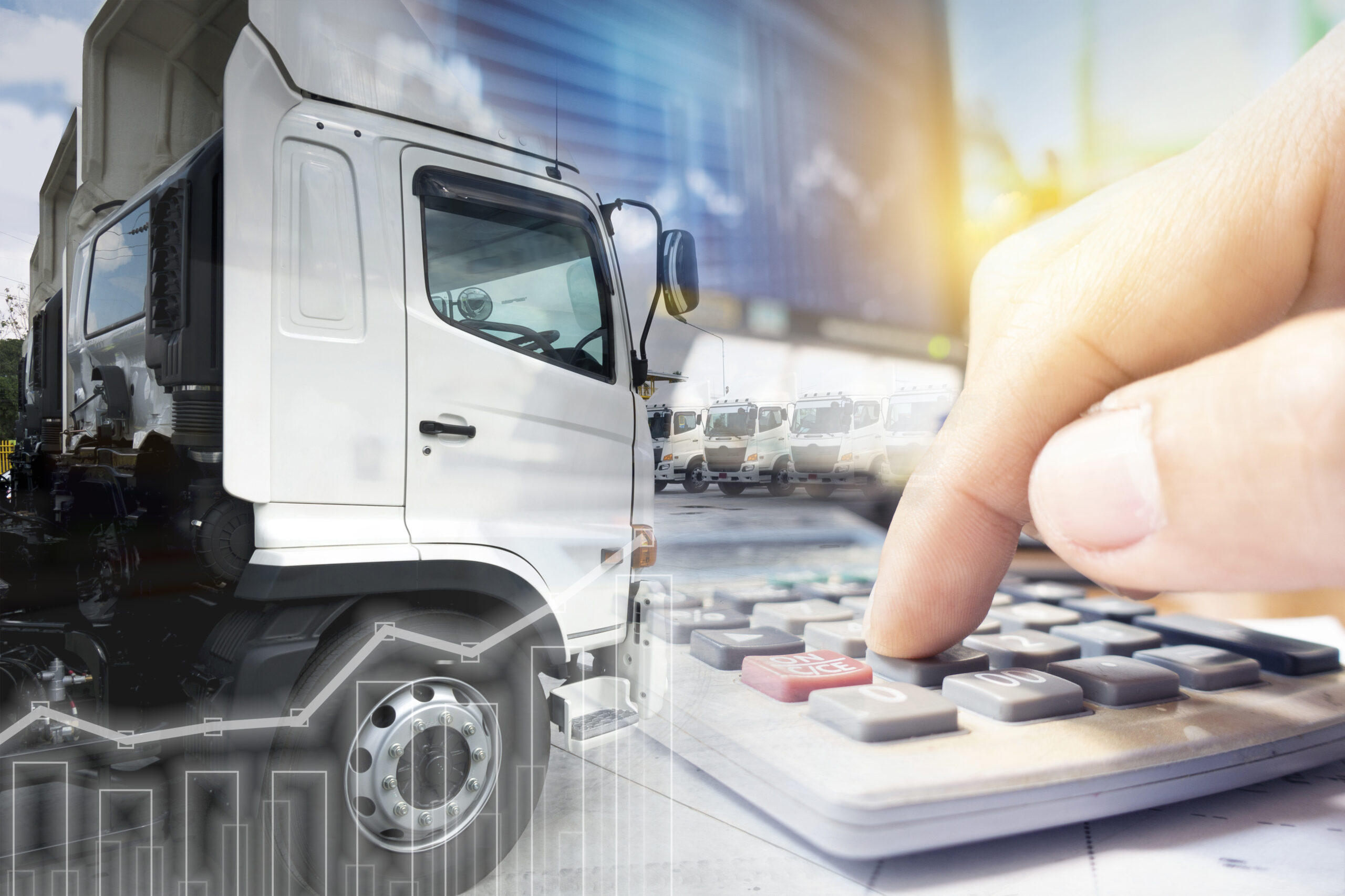 Calculation of gasoline price increasing concept with truck transportation service background.