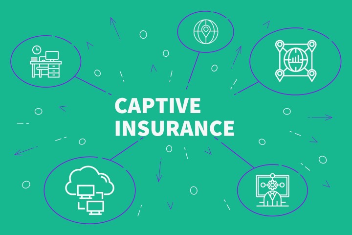 Conceptual business illustration with the words captive insurance