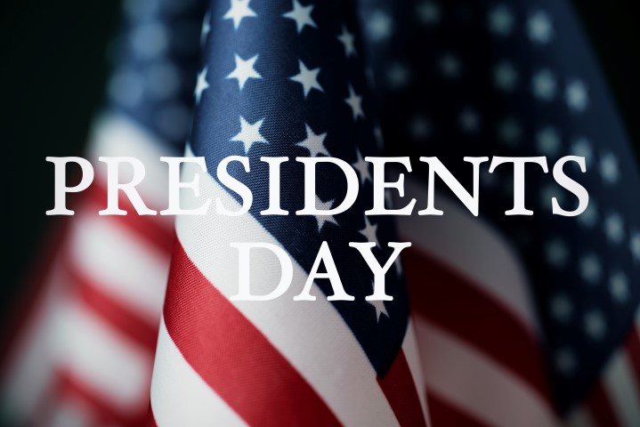 american flags and text presidents day