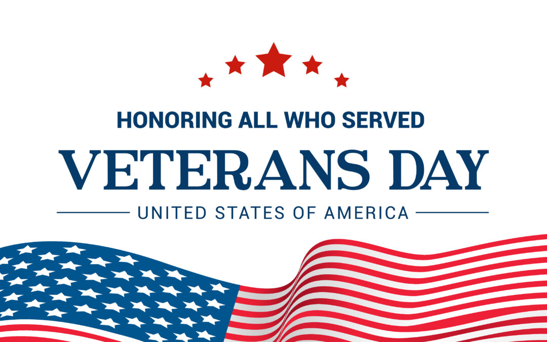 Veterans Day Vector illustration, Honoring all who served, USA flag waving on white background.