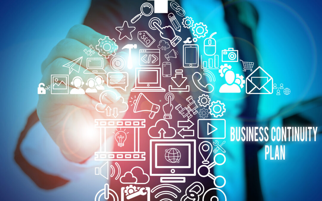 Writing note showing Business Continuity Plan. Business photo showcasing creating systems prevention deal potential threats Woman wear formal work suit presenting presentation using smart device.